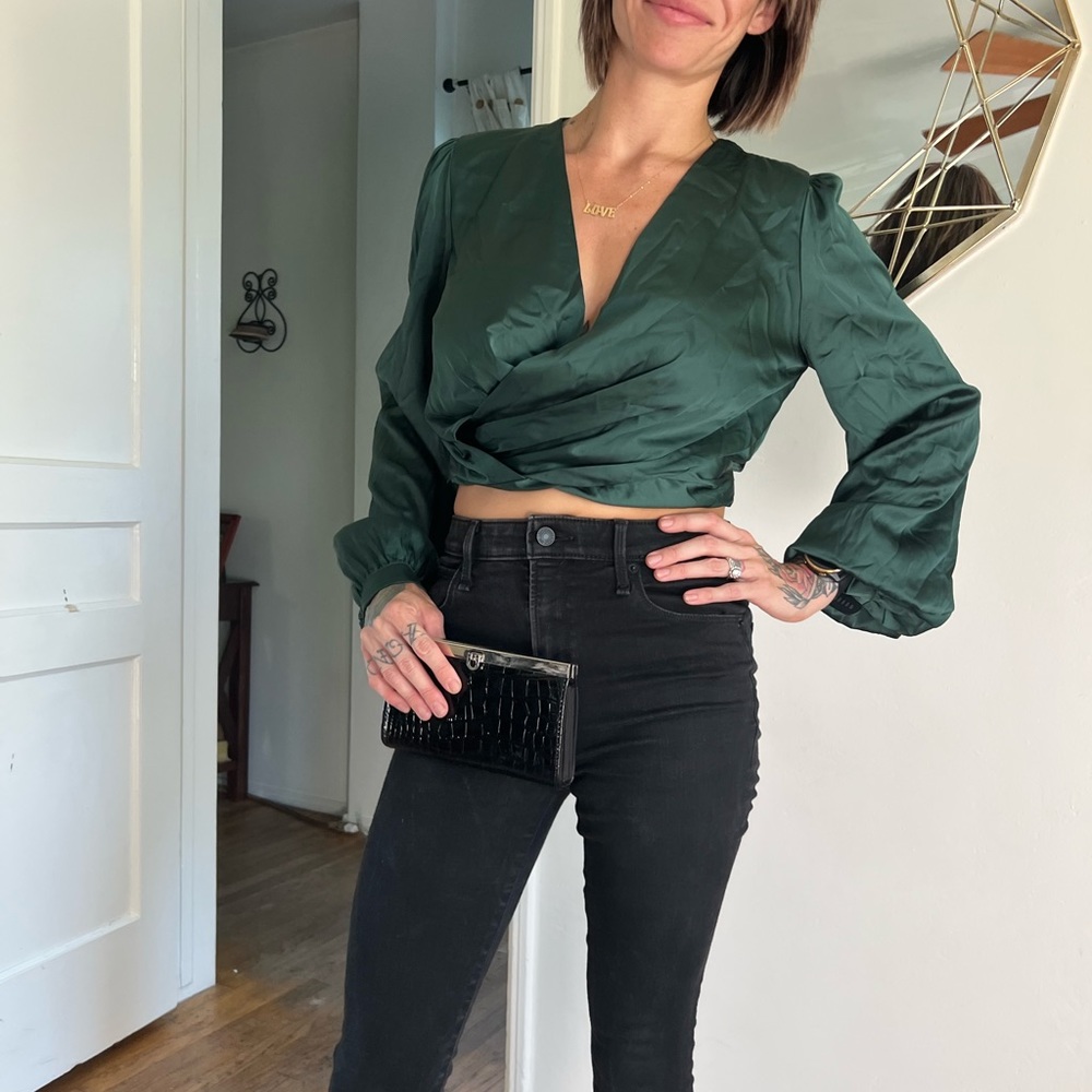 Green silk top